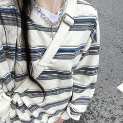 Vintage Striped Round Neck Oversized Sweatshirt