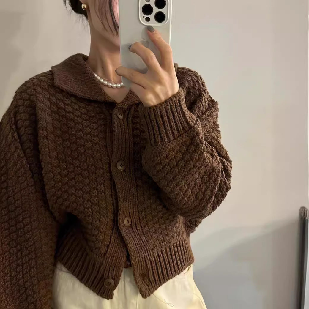 Vintage Textured Knitted Long Sleeve Cardigan