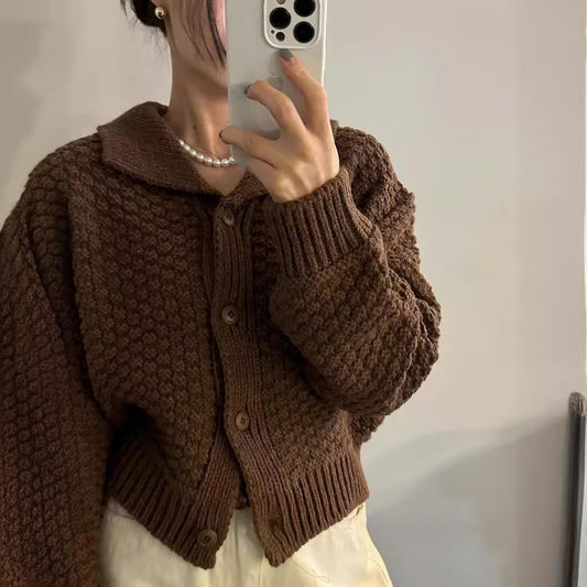 Vintage Textured Knitted Long Sleeve Cardigan
