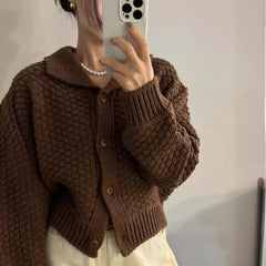 Vintage Textured Knitted Long Sleeve Cardigan