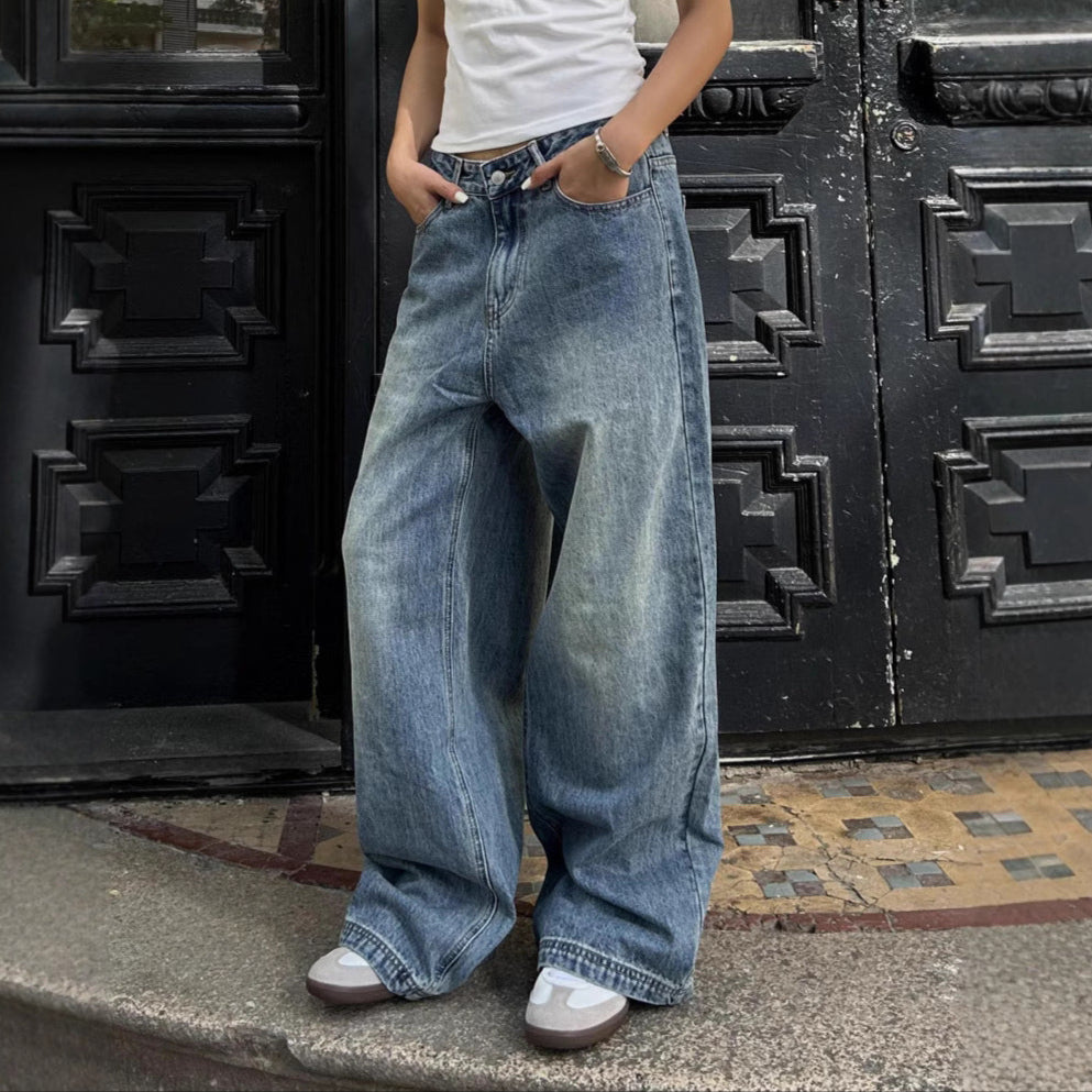 Vintage Wash Baggy Wide Leg Jeans