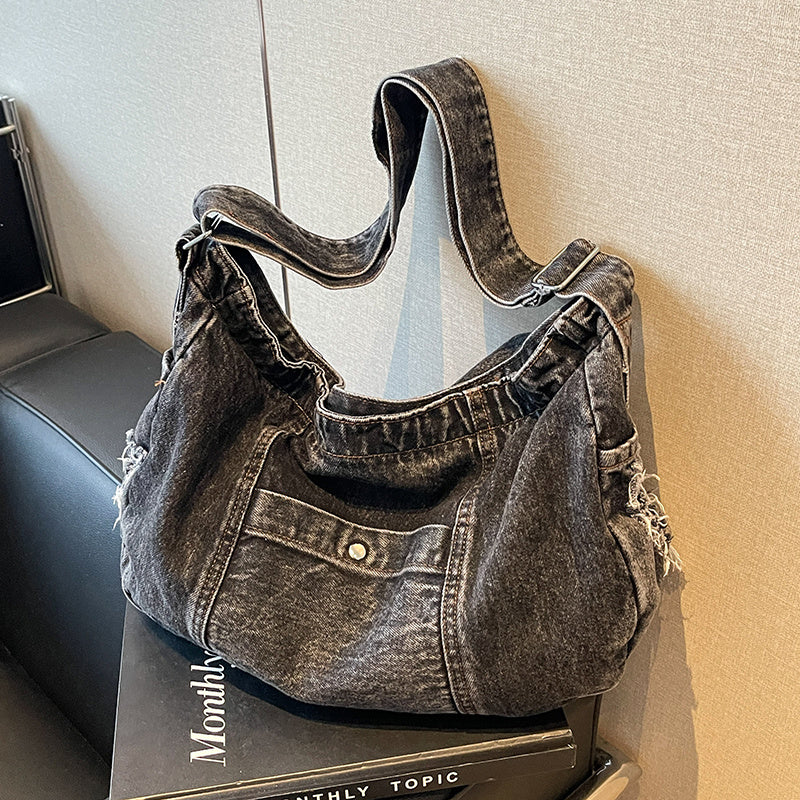 Vintage Washed Denim Crossbody Bag