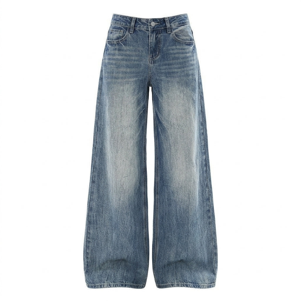 Washed Flared Denim Pants – High-Waist Vintage Wide-Leg Jeans S–4XL