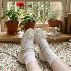 Aesthetic Bow Knot Lace Trim Mary Jane Shoes