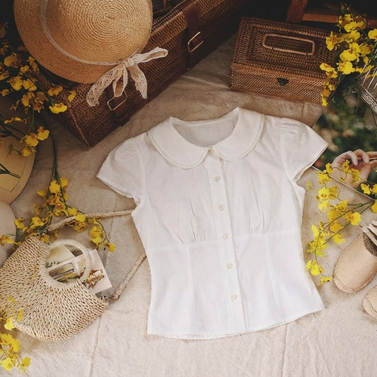 Aesthetic Doll Collar Short Sleeve Blouse - fairypeony