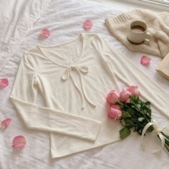 Aesthetic Lace Trim White Long Sleeve Tee - fairypeony
