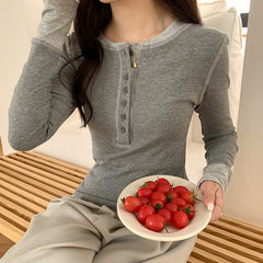 Sewing Details Patchwork Long Sleeve Tee