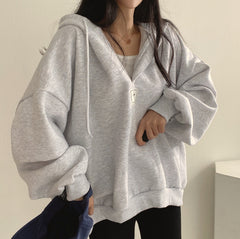 V-Neck Solid Color Oversized Hoodie
