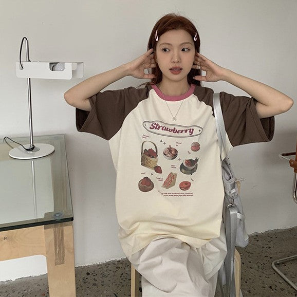 Cottage Strawberry Raglan Sleeve Oversized Tee - fairypeony