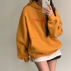 Vintage Embroidery Letter Solid Color Hoodie - fairypeony