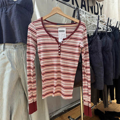 Striped round-neck long-sleeve T-shirt