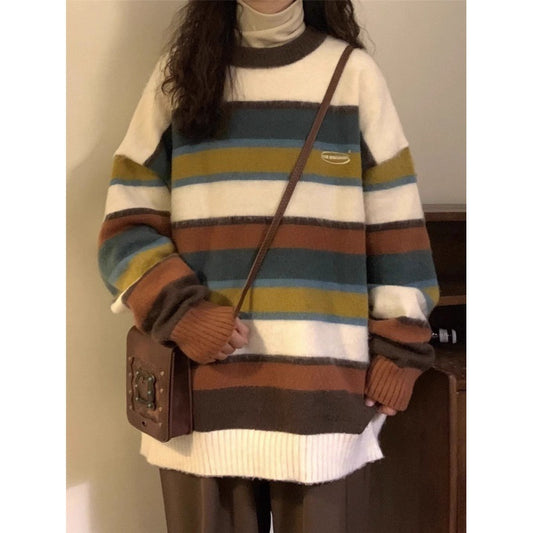 Vintage Striped Fuzzy Oversized Sweater