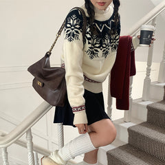 Round Neck Vintage Print Pullover Sweater