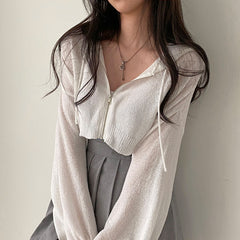 Vintage Zip Up Knitted Cropped Hoodie - fairypeony