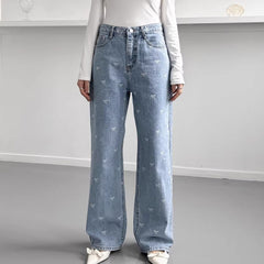Vintage Wash Embroidered Bow Boyfriend Jeans