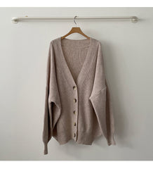 Preppy Solid Color V Neck Baggy Cardigan - fairypeony
