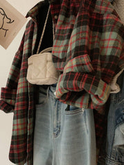 Retro Plaid Shirt Jacket Loose Oversized Outerwear