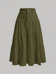 Women's Solid Color High-Low Zipper Pleated Skirt - fairypeony