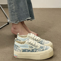 Stars Frayed Trim Sneakers - fairypeony