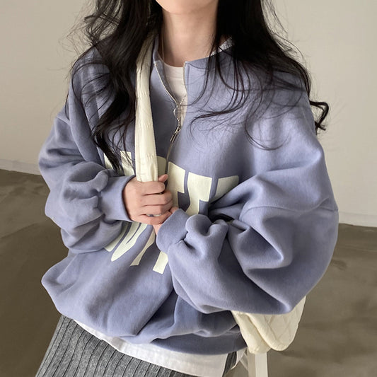 Contrast Color Letter Print Oversized Sweatshirt
