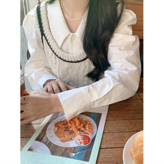 Retro Simple White Puff Long Sleeve Blouse