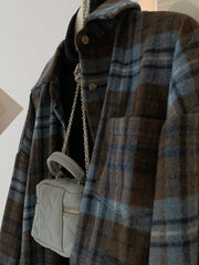 Retro Plaid Shirt Jacket Loose Oversized Outerwear