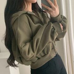Solid Color Oversized Cropped Hoodie