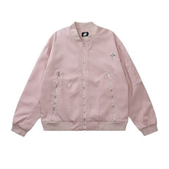Metal Star Oversized Zip Up Bomber Jacket - fairypeony
