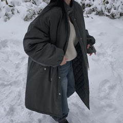 Solid Color Padded Zip Up Maxi Coat