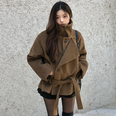 Retro Elegant Woolen Coat with Belt