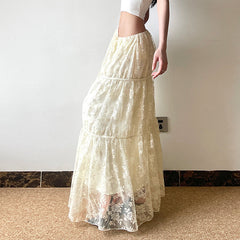 Lace Stitching Double layer Maxi Skirt
