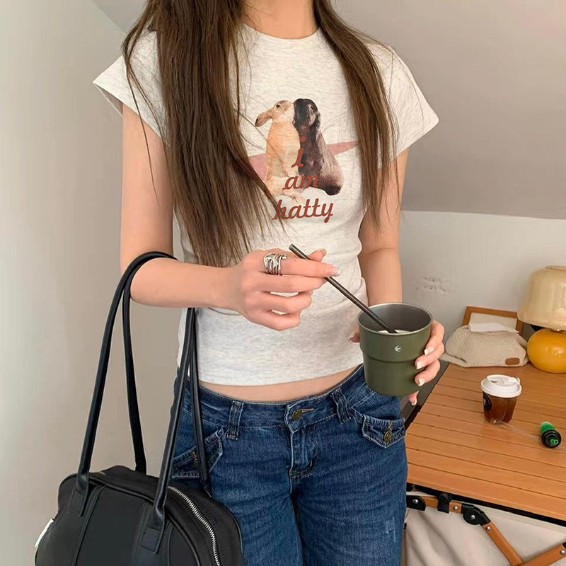 Rabbit Print Short Sleeve Tee - fairypeony