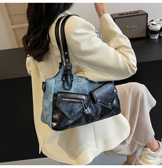 Vintage Double Pocket Y2K Pu Leather Crossbody Bag