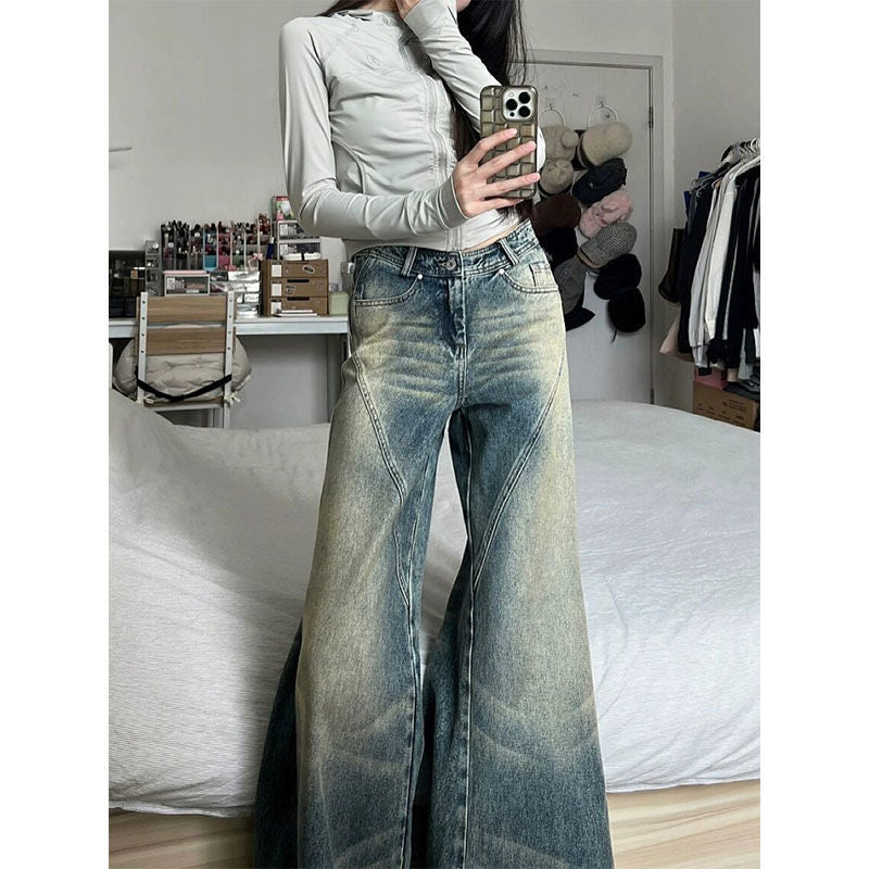 Distressed Washed Splice Design Loose Boyfriend Jeans - fairypeony