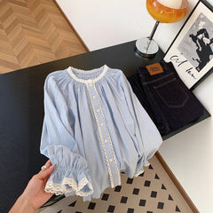 Korean Style Ruffled Patchwork Blouse - fairypeony