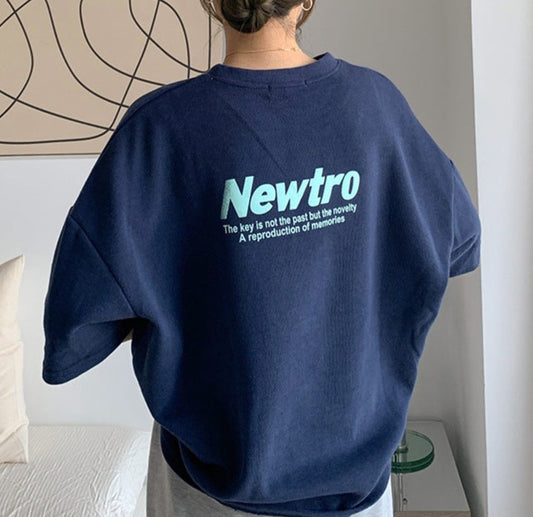 Solid Color Letter Print Oversized T-shirt