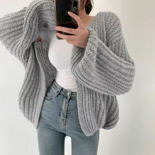 Vintage Oversized Open Front Knit Cardigan