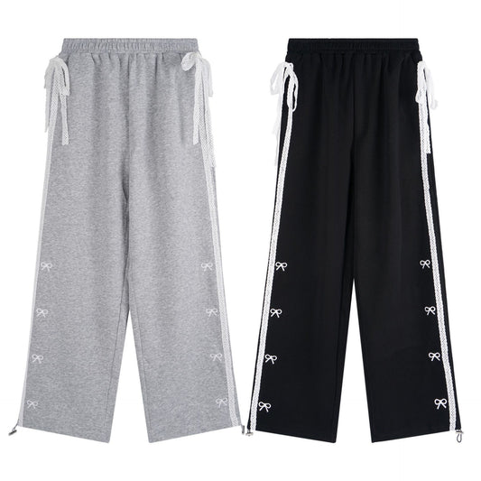 Lace Stiped Bowknot Baggy Sweatpants