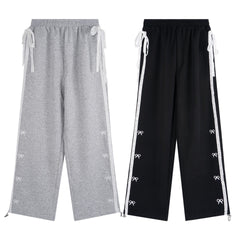 Lace Stiped Bowknot Baggy Sweatpants