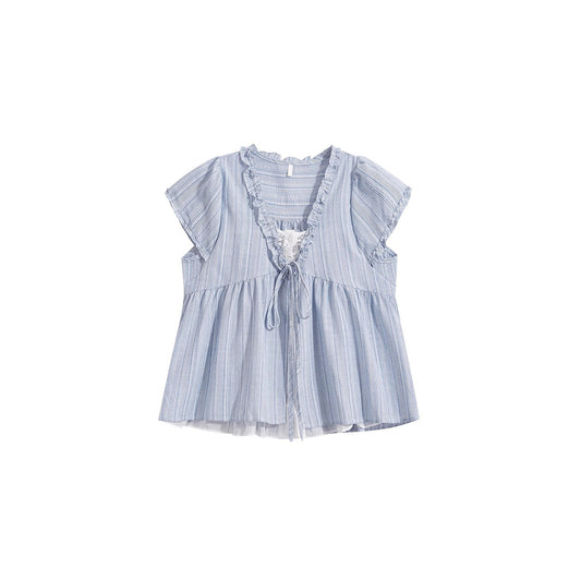 French Style Ruffled V-Neck Blouse - fairypeony