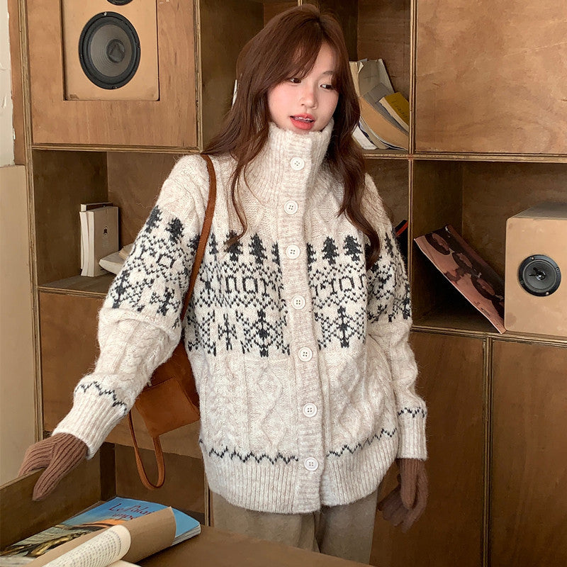 Twist Weave Thick Thermal Knitting Cardigan