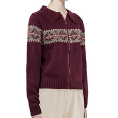 Vintage Polo Collar Zip Up Knit Cardigan