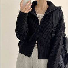 Solid Color Oversized Zip Up Cardigan