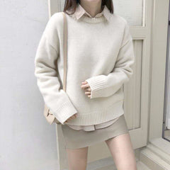 Round Neck Solid Color Pullover Sweater