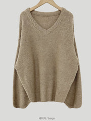 Solid Color V-Neck Loose Sweater