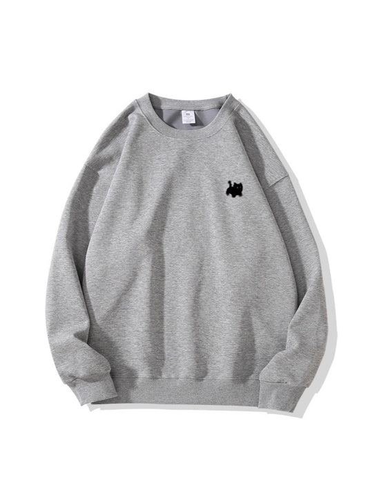 Solid Color Cartoon Print Oversized Sweatshirt