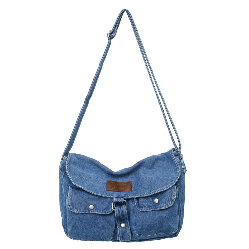 Washed Denim Canvas Crossbody Bag - fairypeony