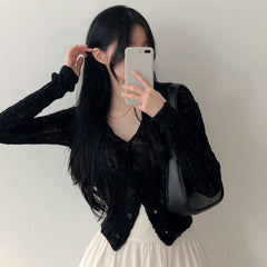 Solid Color Long Sleeve Button Long Sleeve Cardigan