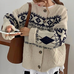Vintage Argyle Print Oversized Cardigan