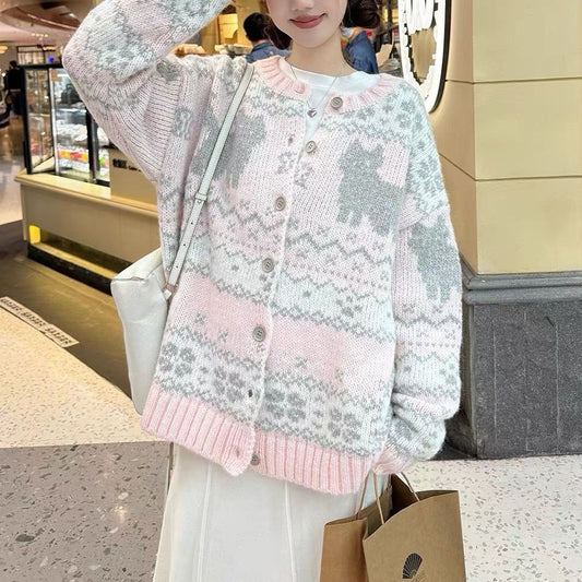 Aesthetic Kitten Print Oversized Cardigan
